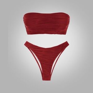 NWOT ZAFUL Textured Bandeau Bikini Set Lace-Up